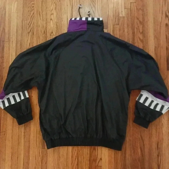 Vintage 90s Mens Windbreaker Hummel Size Large Purple Black Striped - Picture 6 of 7